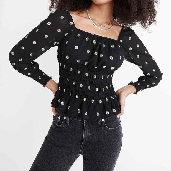 Madewell Tops - Madewell Square-neck Top Womens Cropped (re)sourced Georgette black M nwt